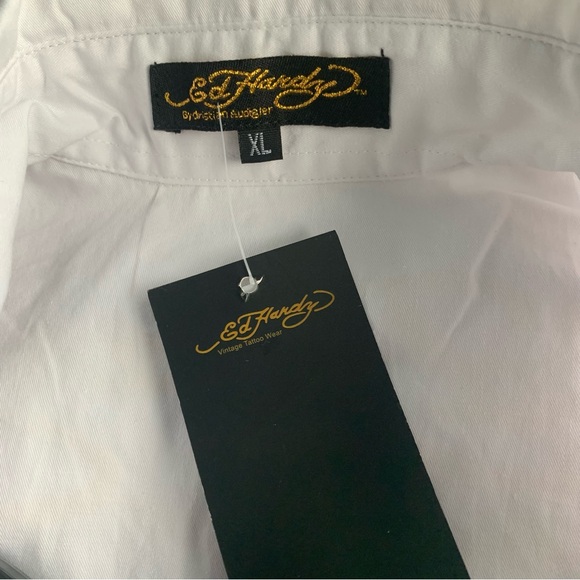 Ed Hardy (NWT) XL by Christian Audigier White, collared, long-sleeve, button-up - Picture 9 of 10